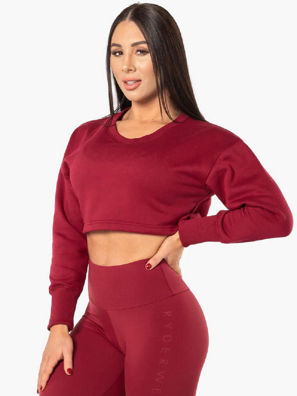 Red Women's Ryderwear Elevate Cropped Sweater Top | 620Y11984