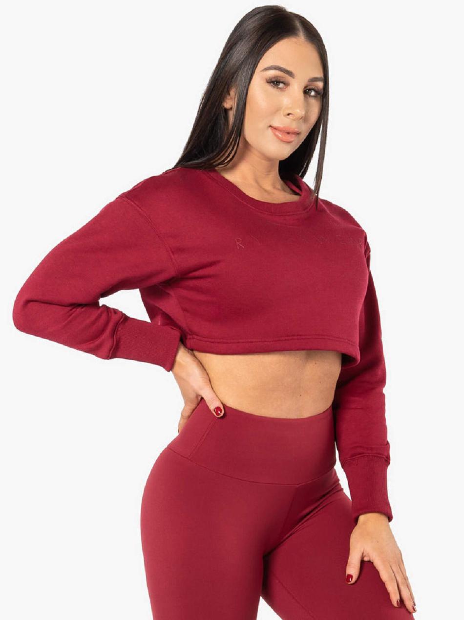 Red Women's Ryderwear Elevate Cropped Sweater Top | 620Y11984