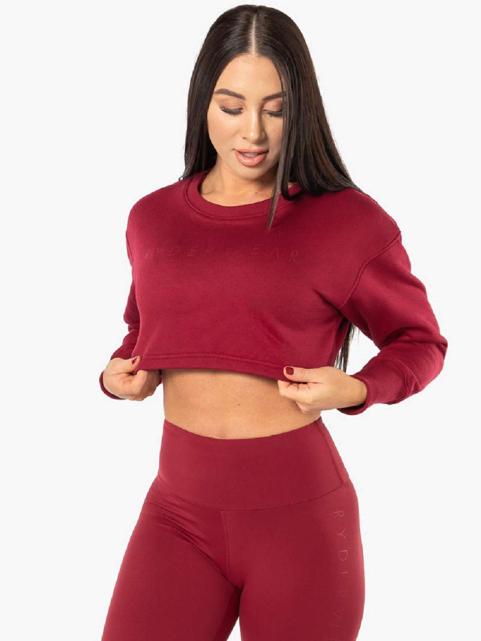 Red Women's Ryderwear Elevate Cropped Sweater Top | 620Y11984