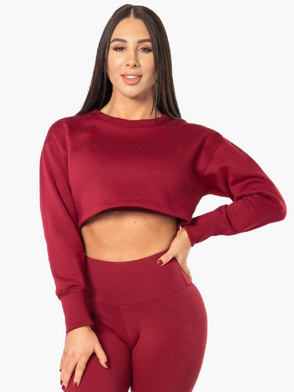 Red Women\'s Ryderwear Elevate Cropped Sweater Top | 620Y11984