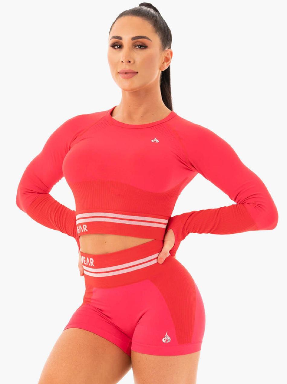 Red Women's Ryderwear Freestyle Long Sleeve Crop Seamless | 51JF34735