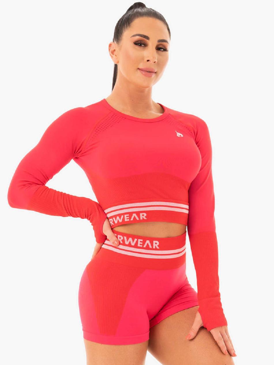 Red Women's Ryderwear Freestyle Long Sleeve Crop Seamless | 51JF34735