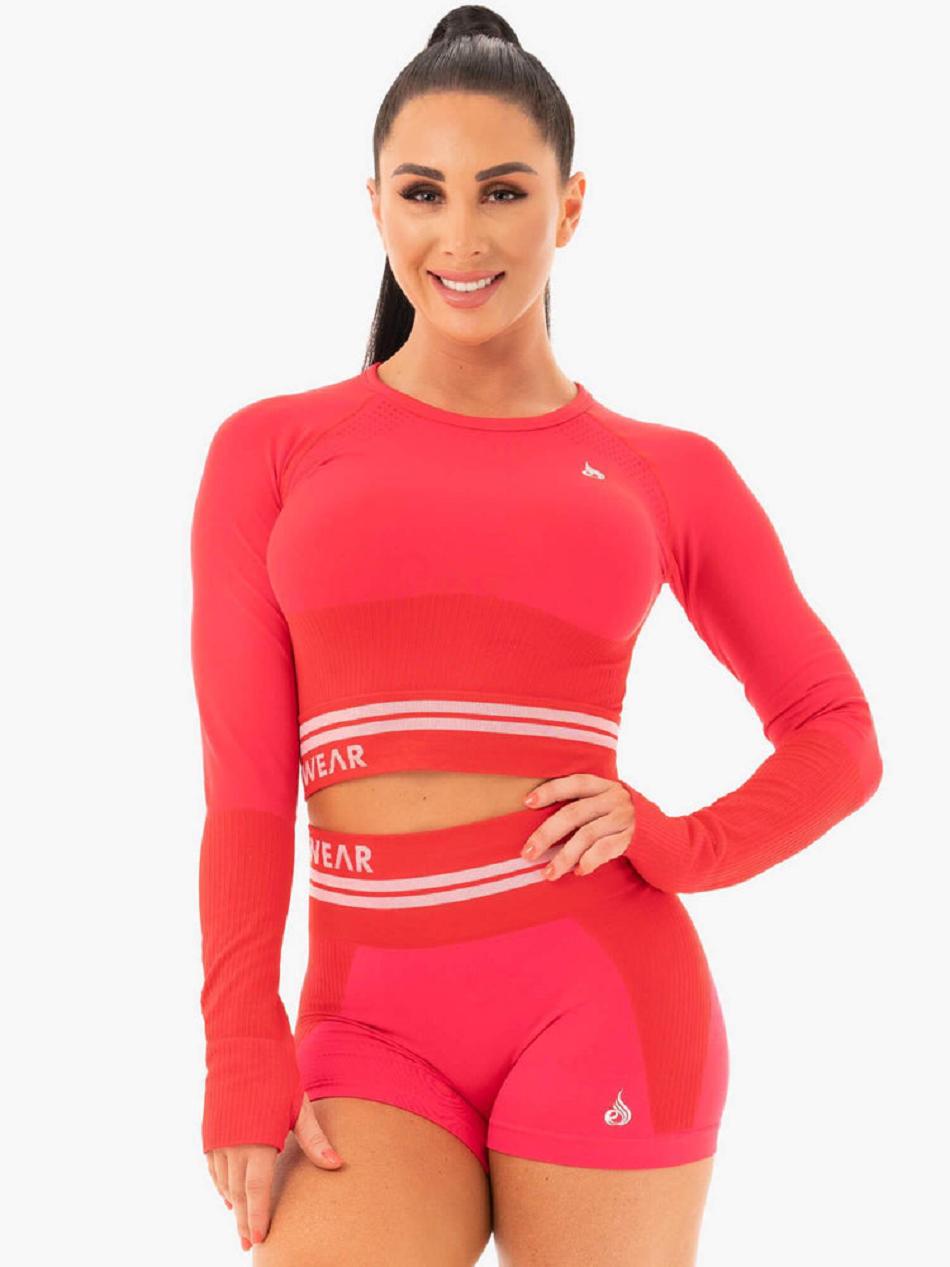 Red Women\'s Ryderwear Freestyle Long Sleeve Crop Seamless | 51JF34735