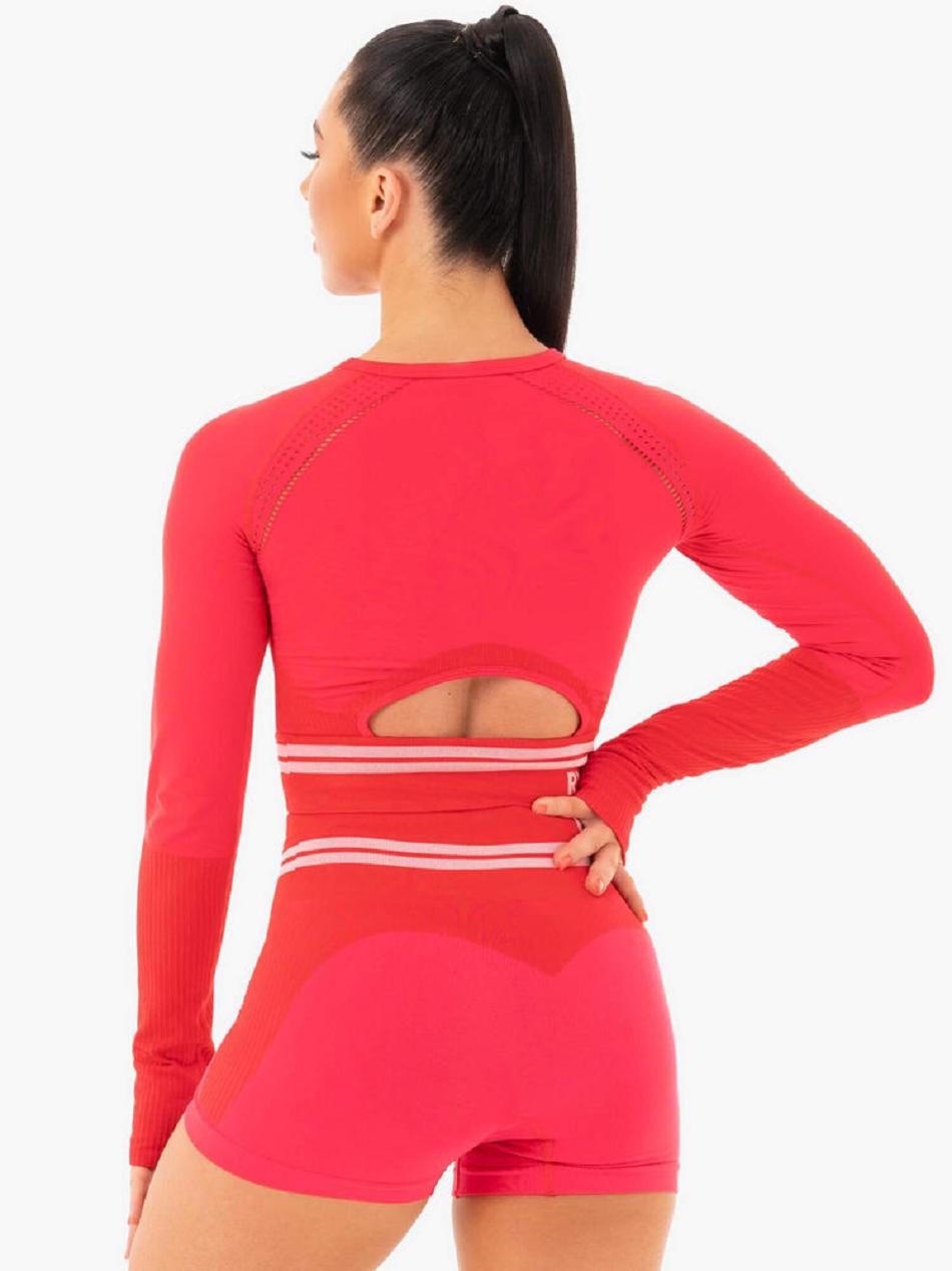 Red Women's Ryderwear Freestyle Seamless Long Sleeve Crop Top | DF5785051