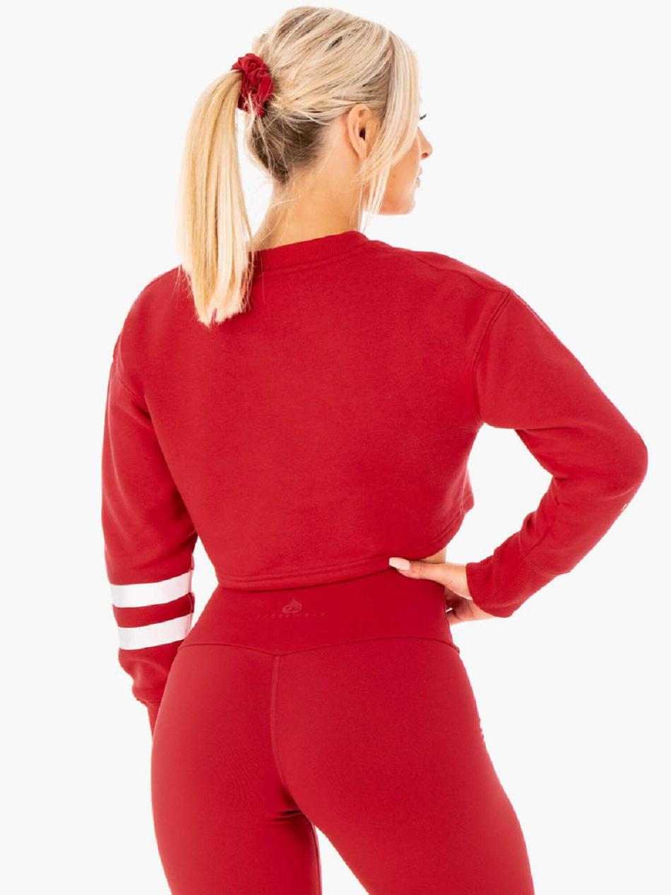 Red Women's Ryderwear Motion Cropped Sweater Top | DS5740652