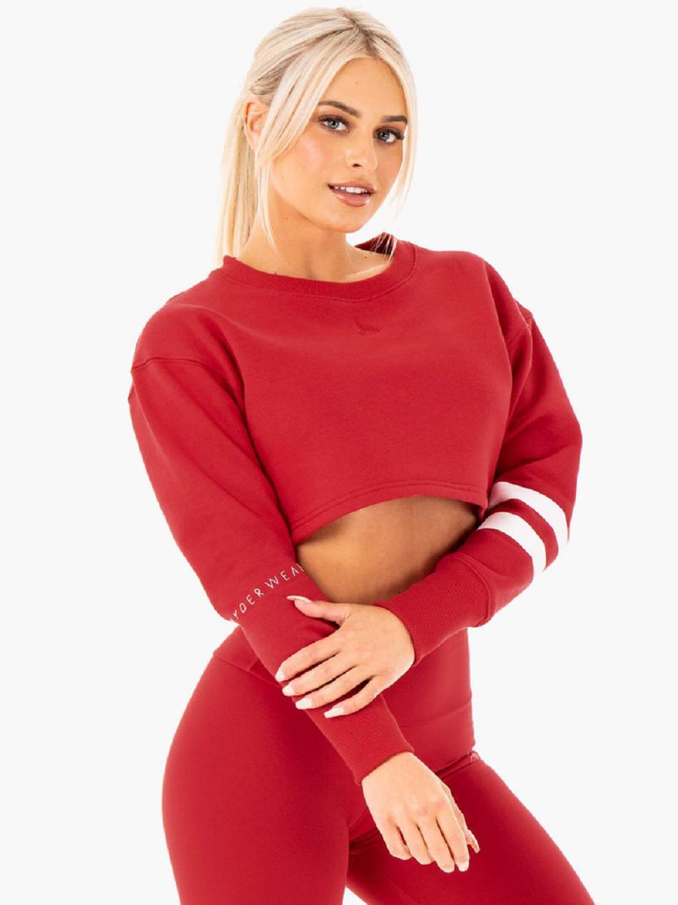 Red Women's Ryderwear Motion Cropped Sweater Top | DS5740652