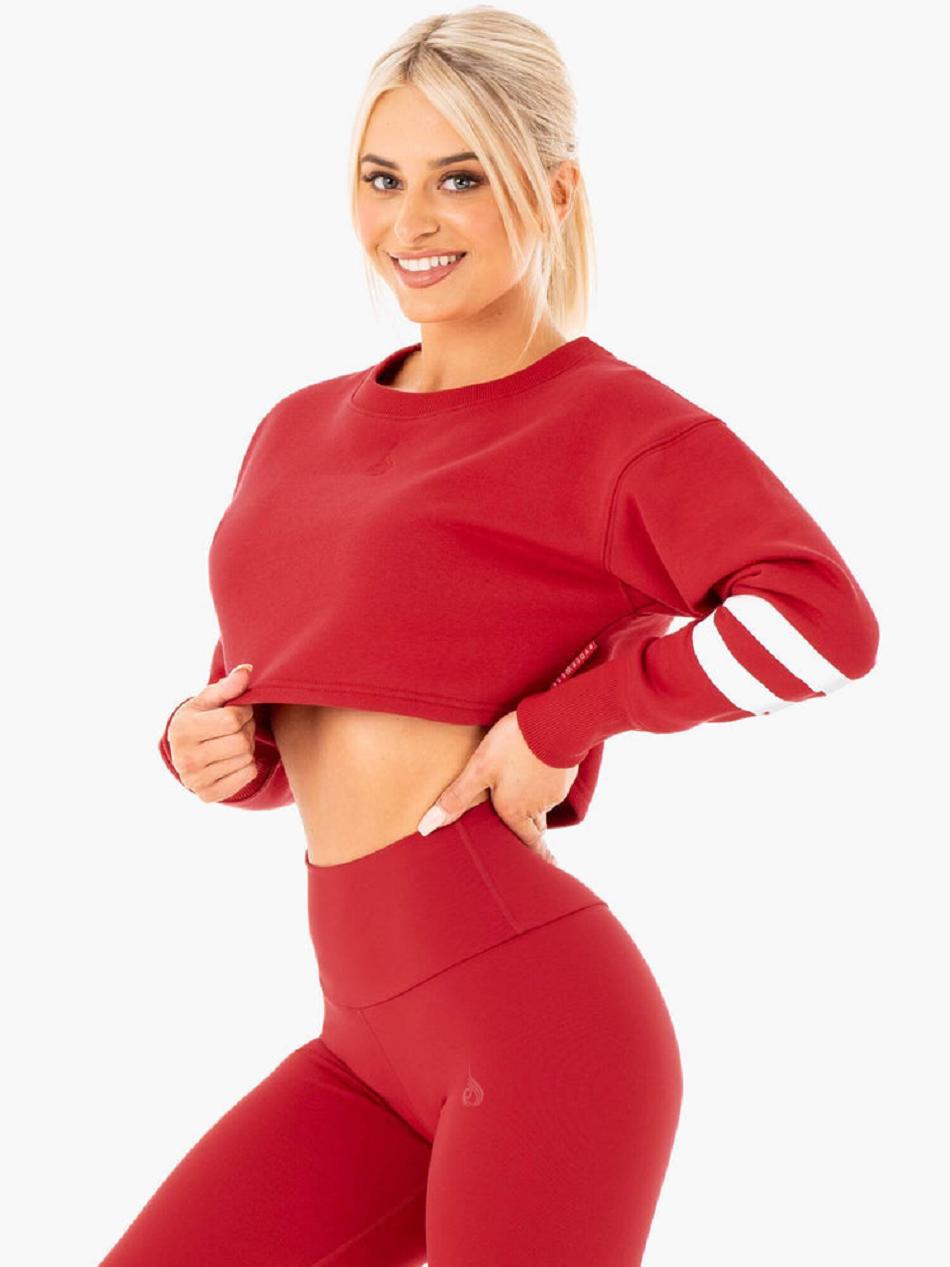 Red Women's Ryderwear Motion Cropped Sweater Top | DS5740652