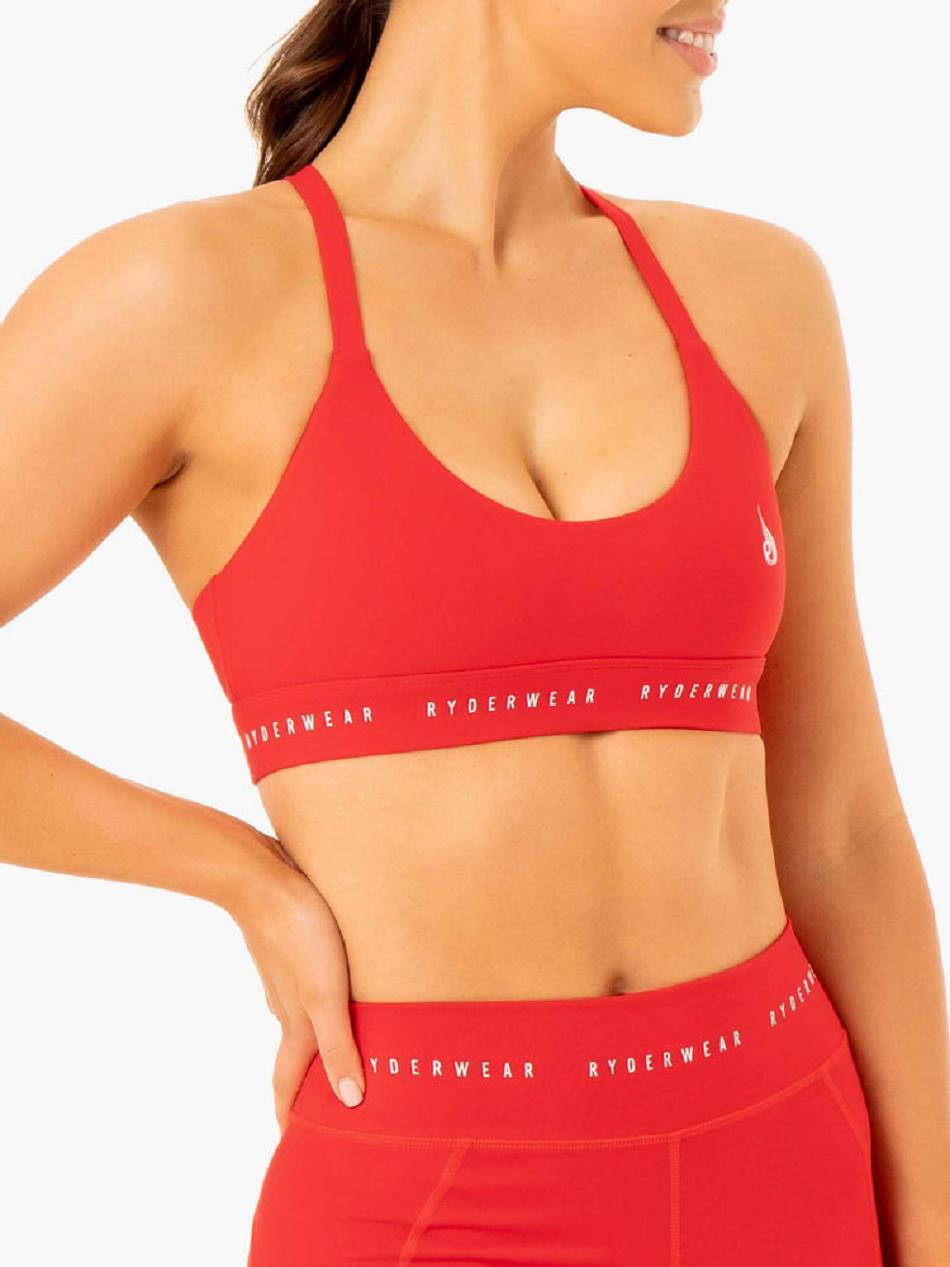 Red Women's Ryderwear Reflex Cross Over Sports Bras | 58YF36143