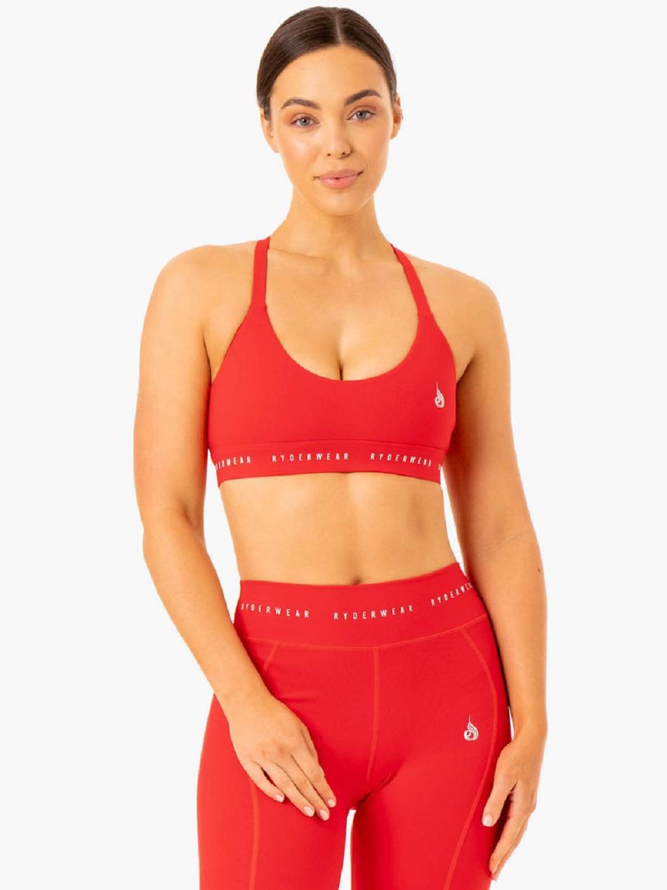 Red Women\'s Ryderwear Reflex Cross Over Sports Bras | 58YF36143