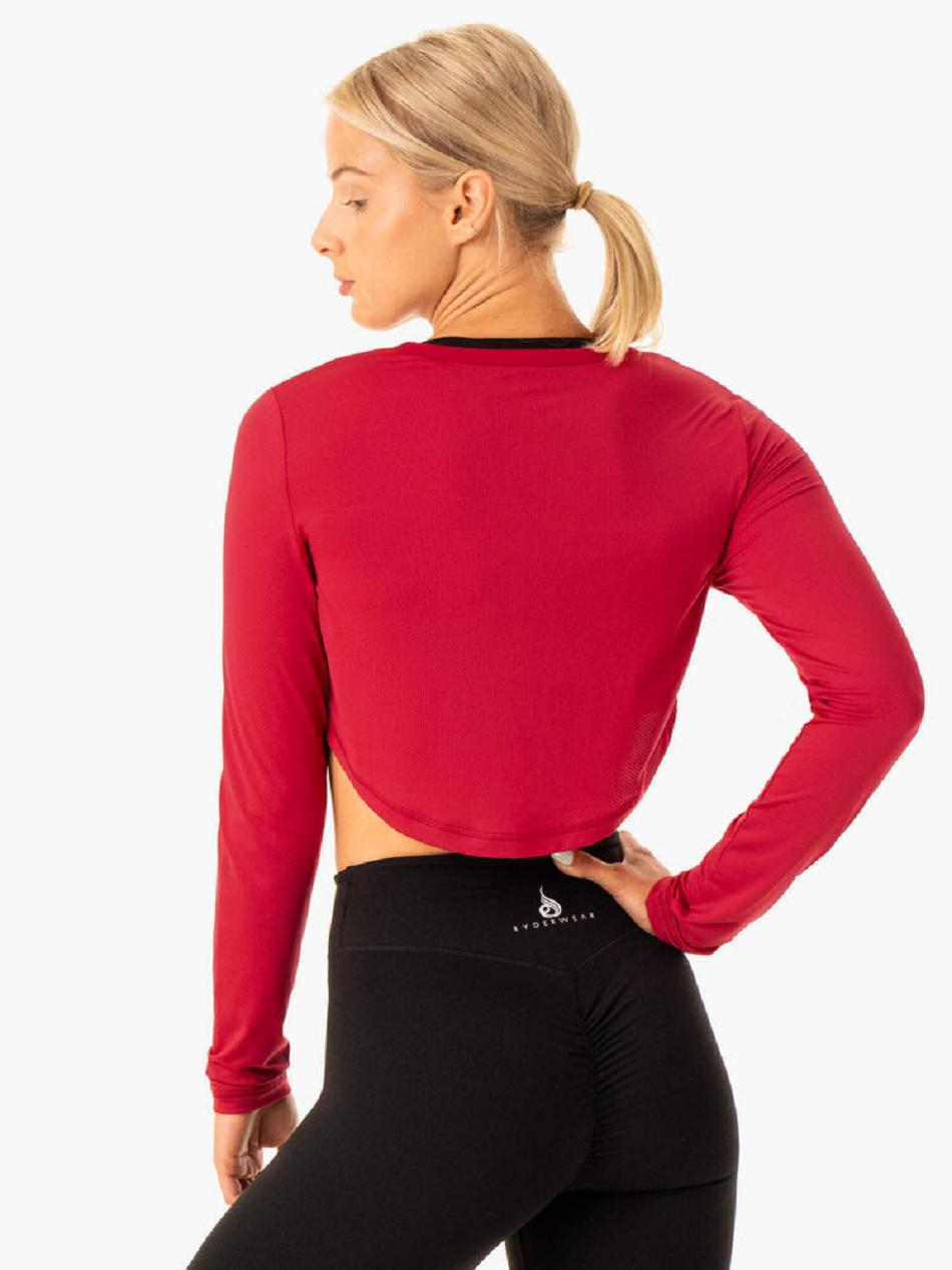 Red Women's Ryderwear Revival Long Sleeve Mesh T-Shirt Top | GB6159221