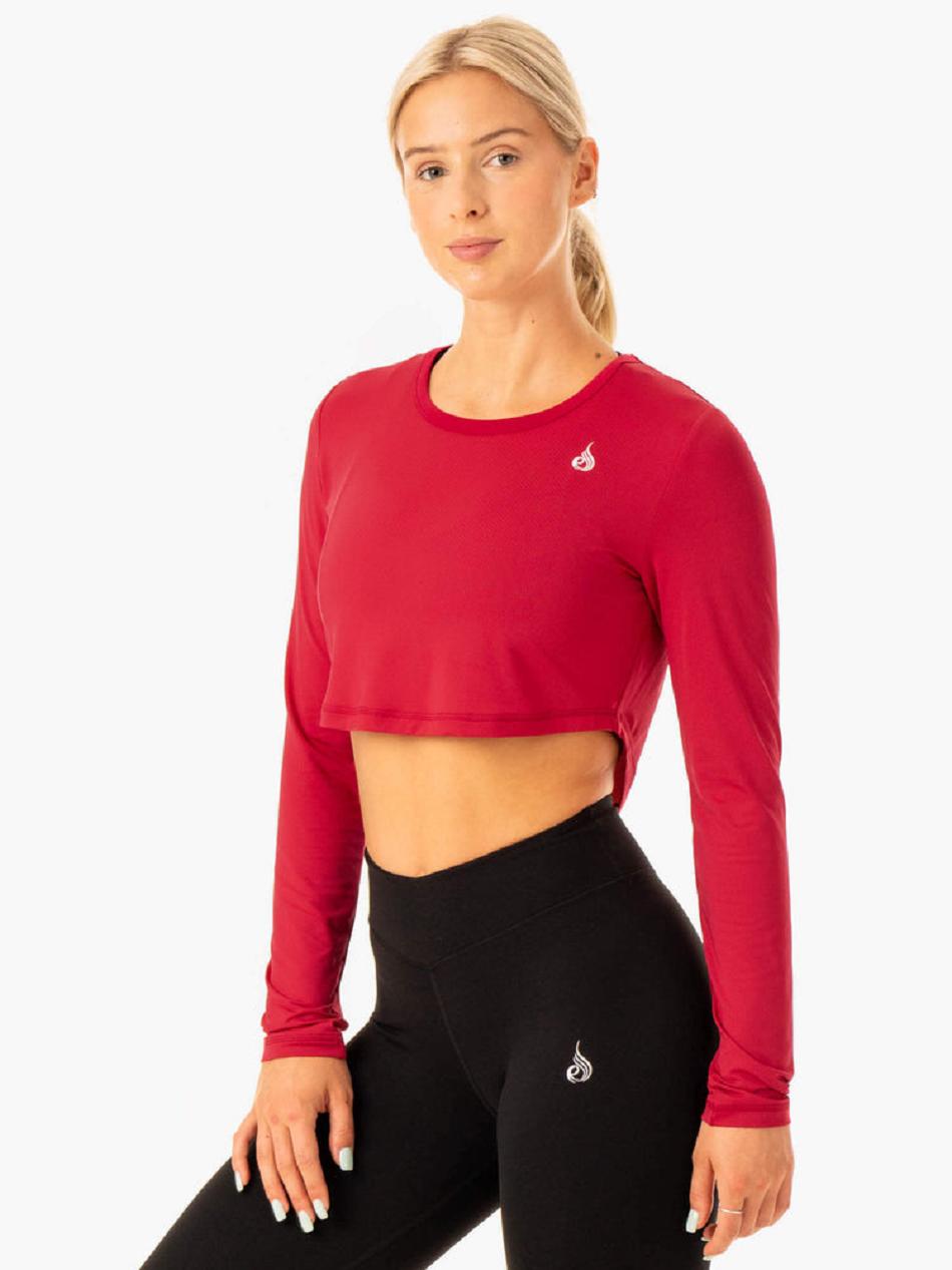 Red Women's Ryderwear Revival Long Sleeve Mesh T-Shirt Top | GB6159221