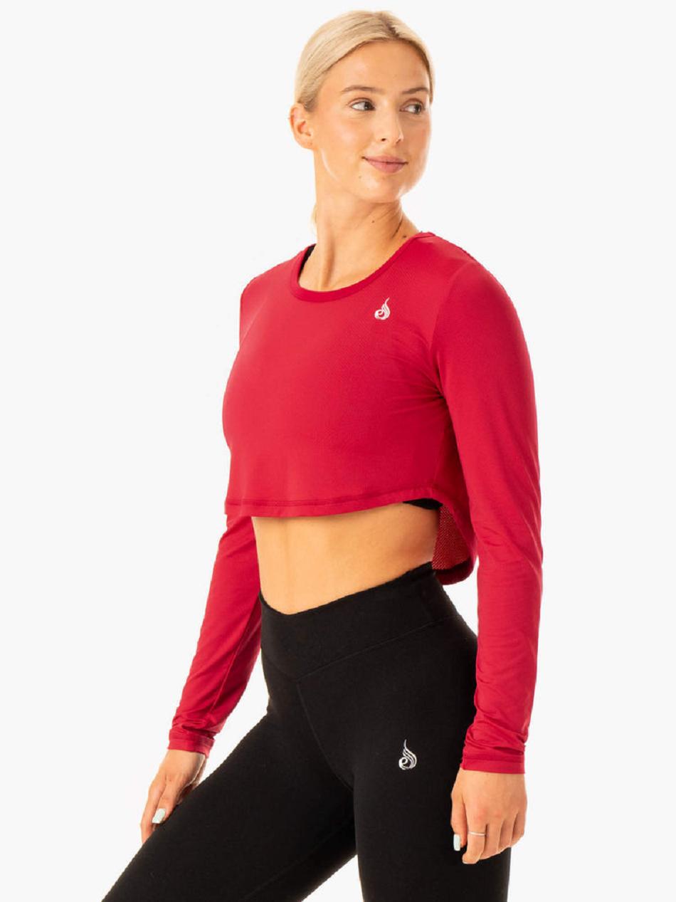 Red Women's Ryderwear Revival Long Sleeve Mesh T-Shirt Top | GB6159221