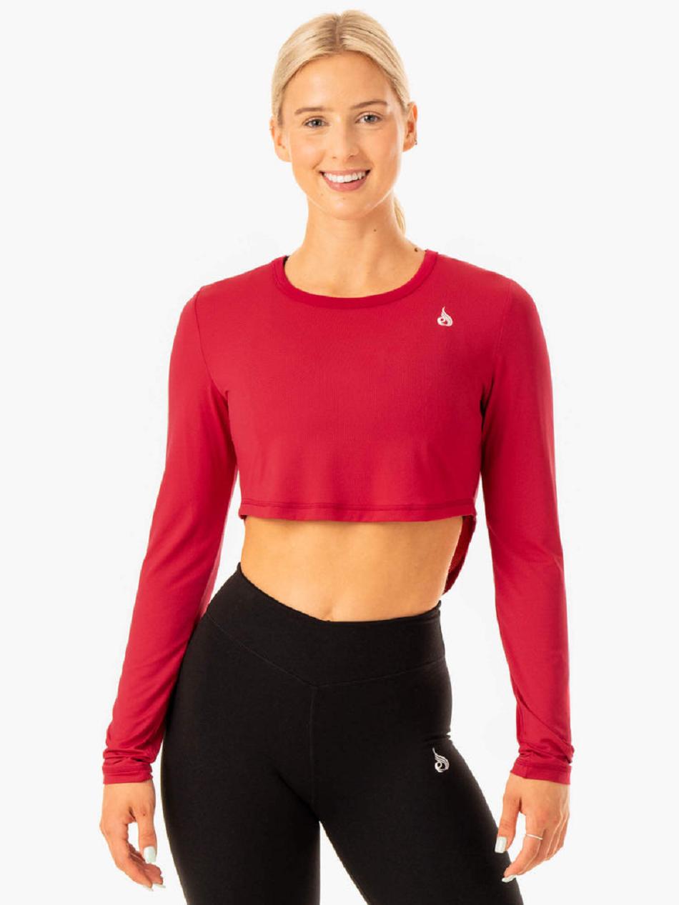 Red Women\'s Ryderwear Revival Long Sleeve Mesh T-Shirt Top | GB6159221