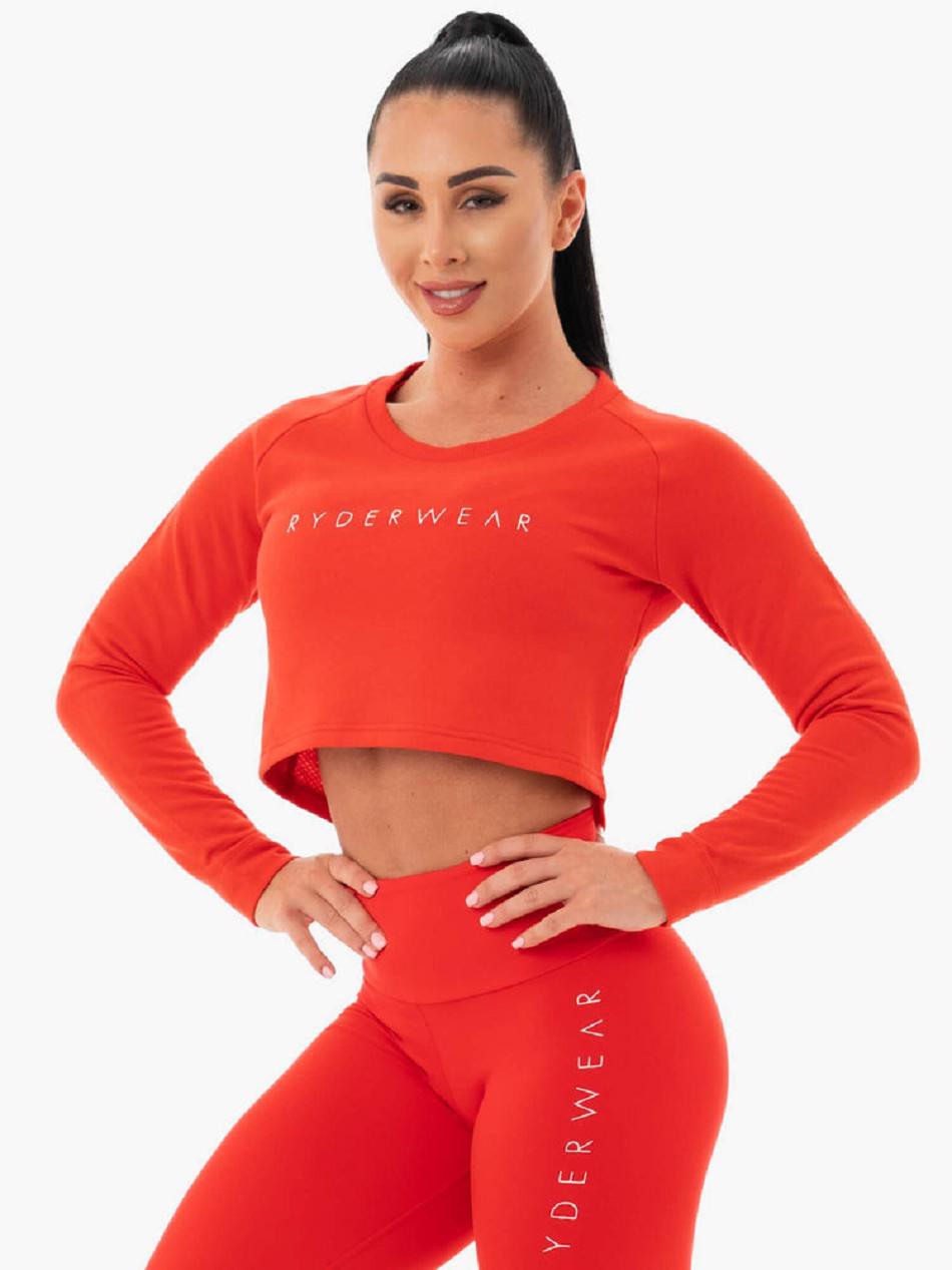 Red Women's Ryderwear Staples Cropped Sweater Top | OKT40224