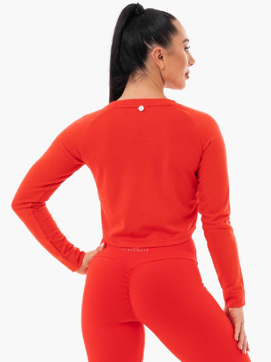 Red Women's Ryderwear Staples Cropped Sweater Top | OKT40224