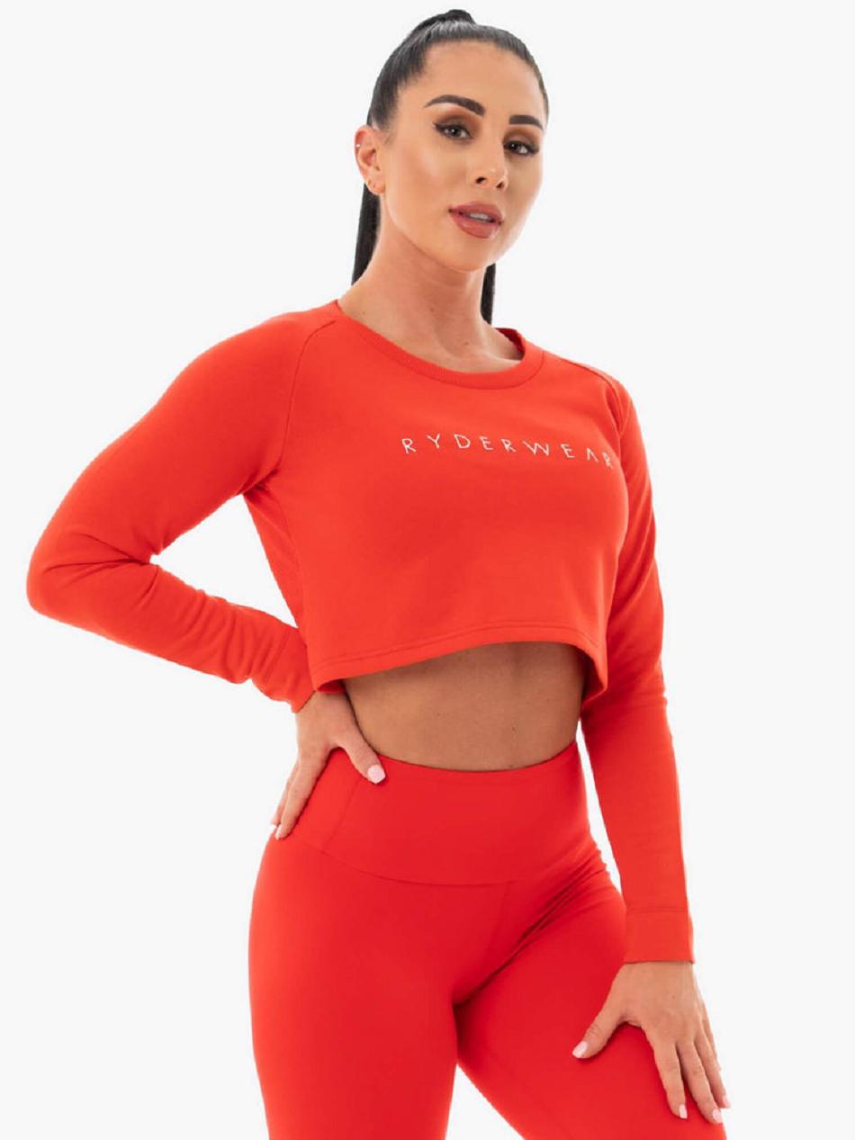 Red Women's Ryderwear Staples Cropped Sweater Top | OKT40224