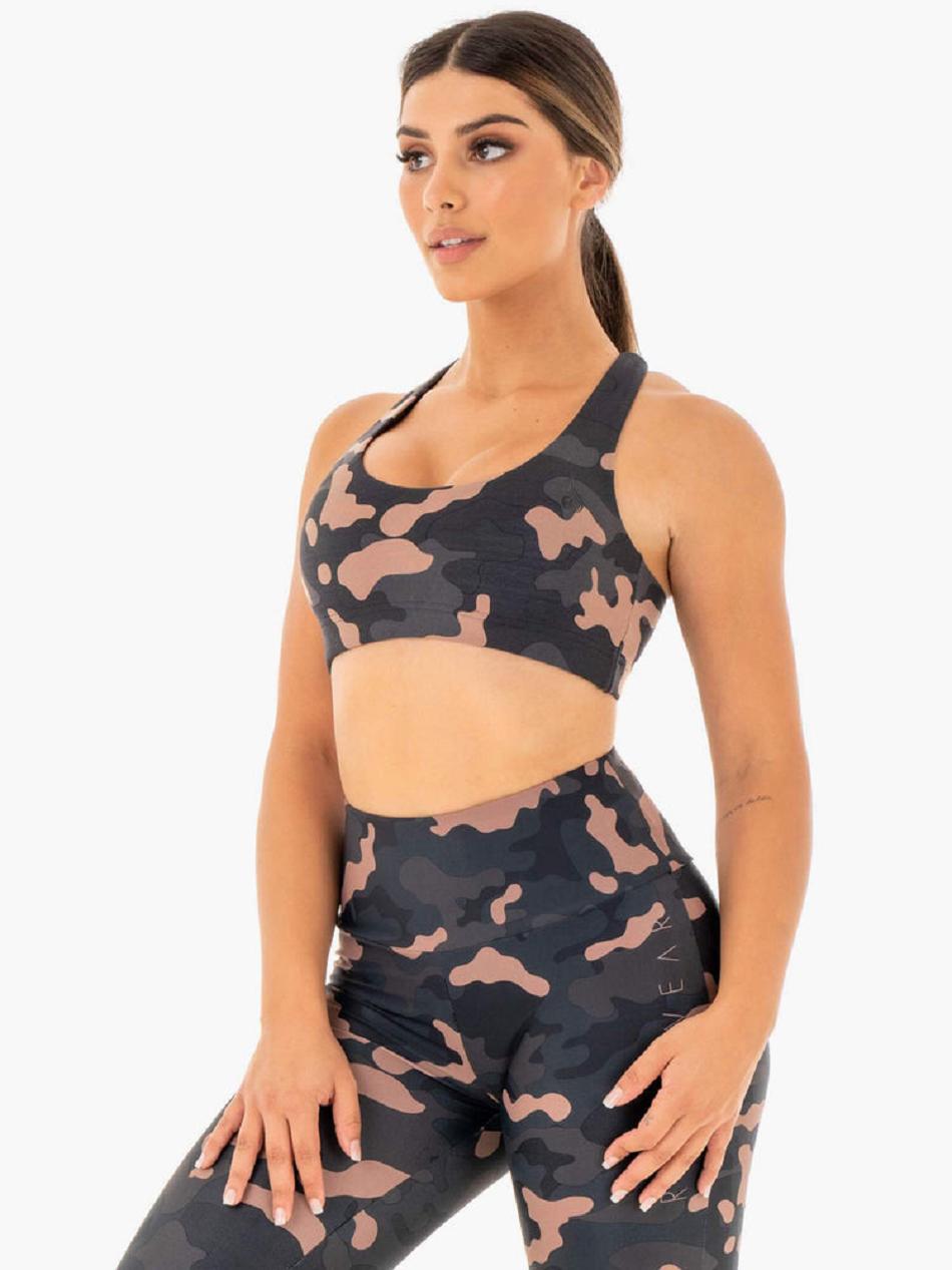 Rose / Camo Women's Ryderwear Camo Sports Bras | 5G5563813