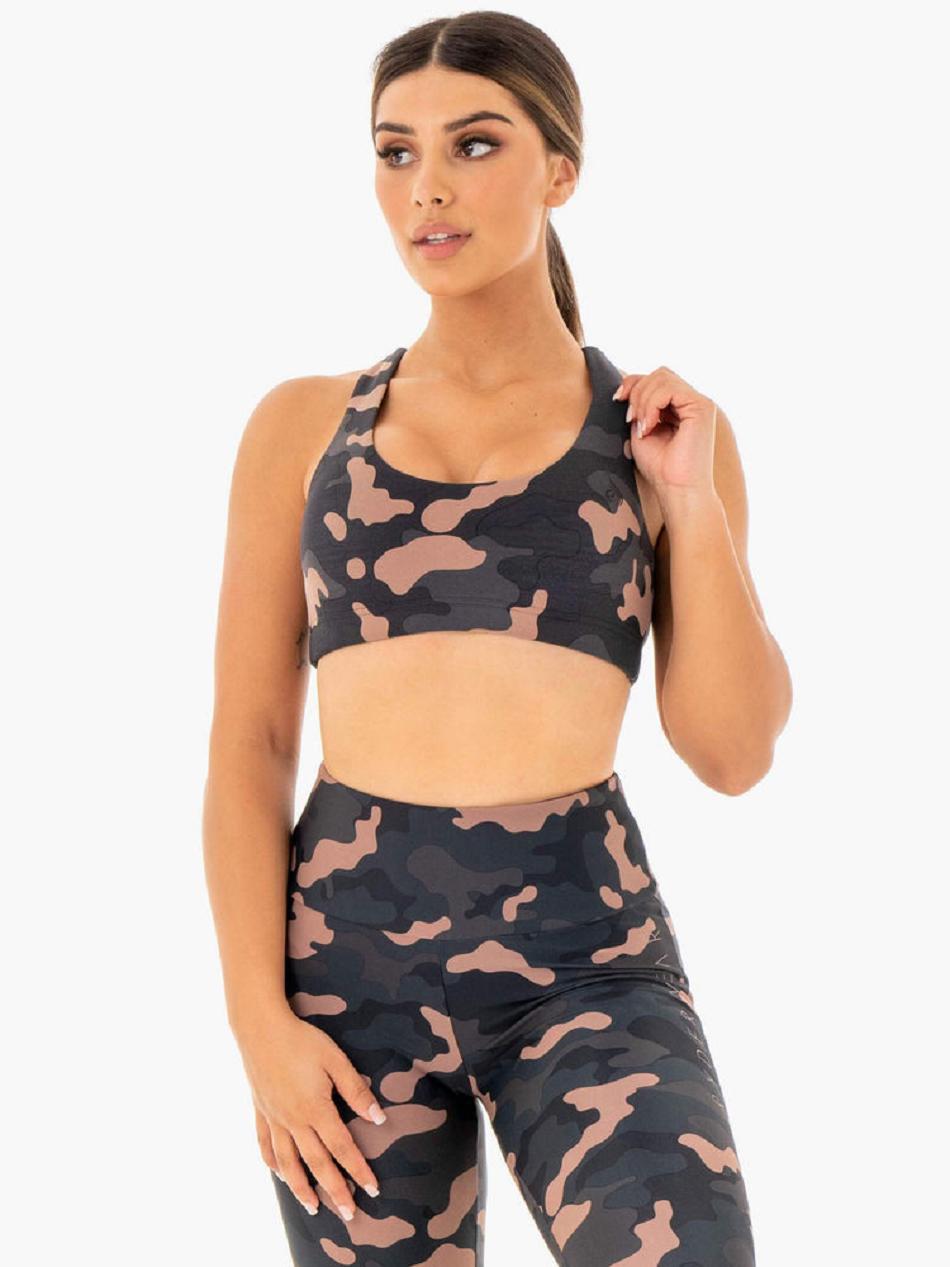 Rose / Camo Women\'s Ryderwear Camo Sports Bras | 5G5563813