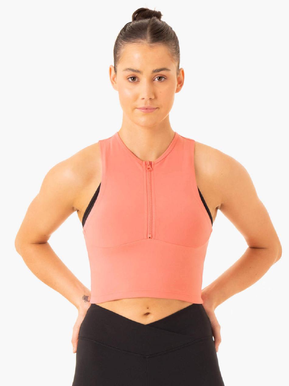 Rose / Pink Women's Ryderwear Embody Zip Up Crop Top | V8F63596