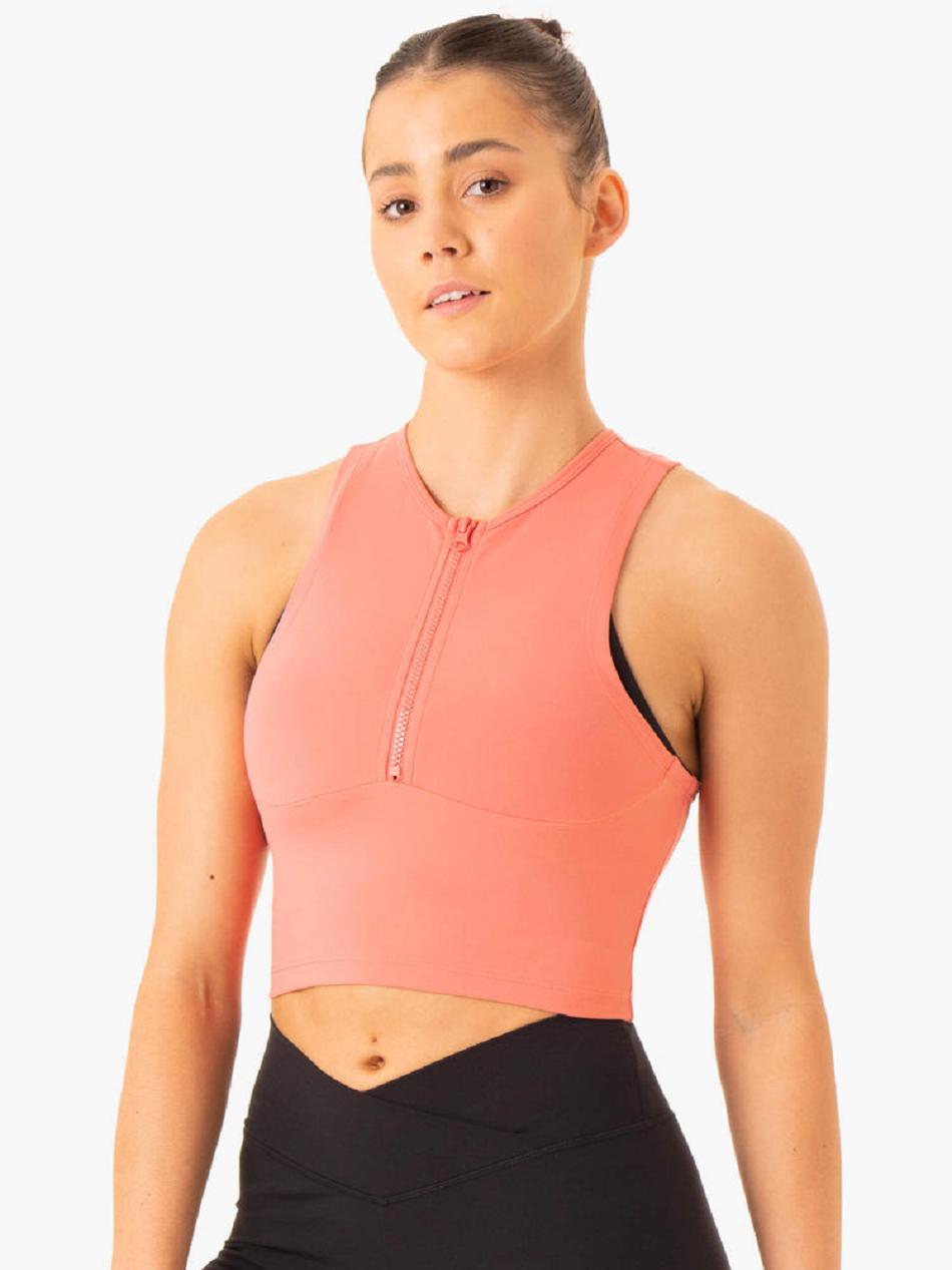 Rose / Pink Women\'s Ryderwear Embody Zip Up Crop Top | V8F63596