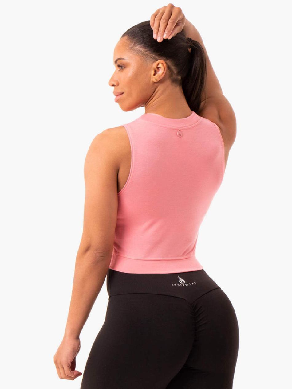 Rose / Pink Women's Ryderwear Motion Crop Tanks | DS6648244