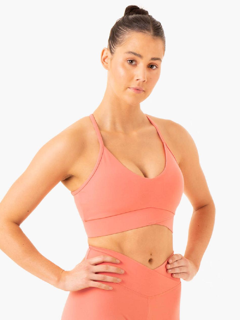 Rose / Pink Women's Ryderwear Serene Cross Over Sports Bras | 126DF14498