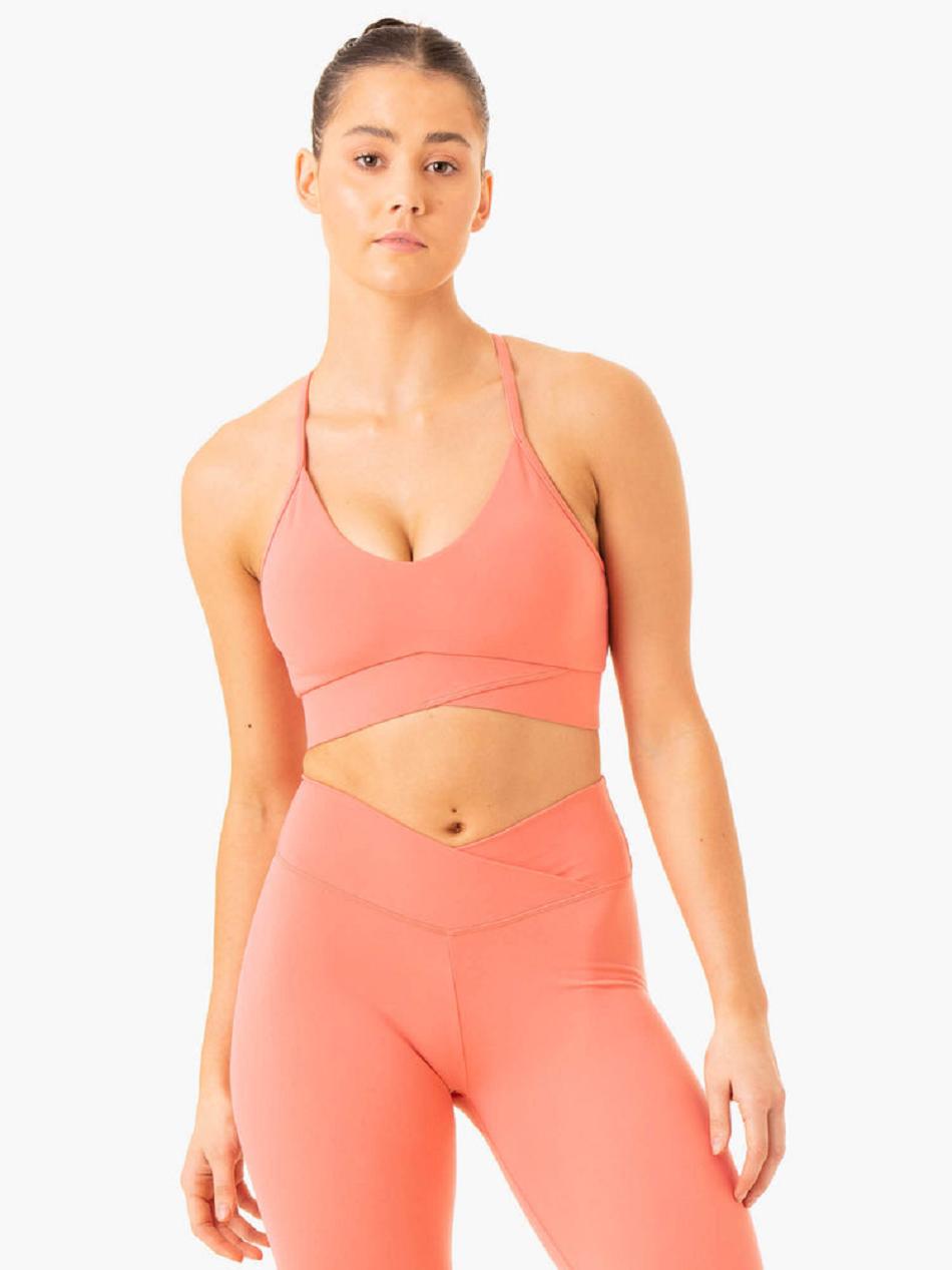 Rose / Pink Women\'s Ryderwear Serene Cross Over Sports Bras | 126DF14498