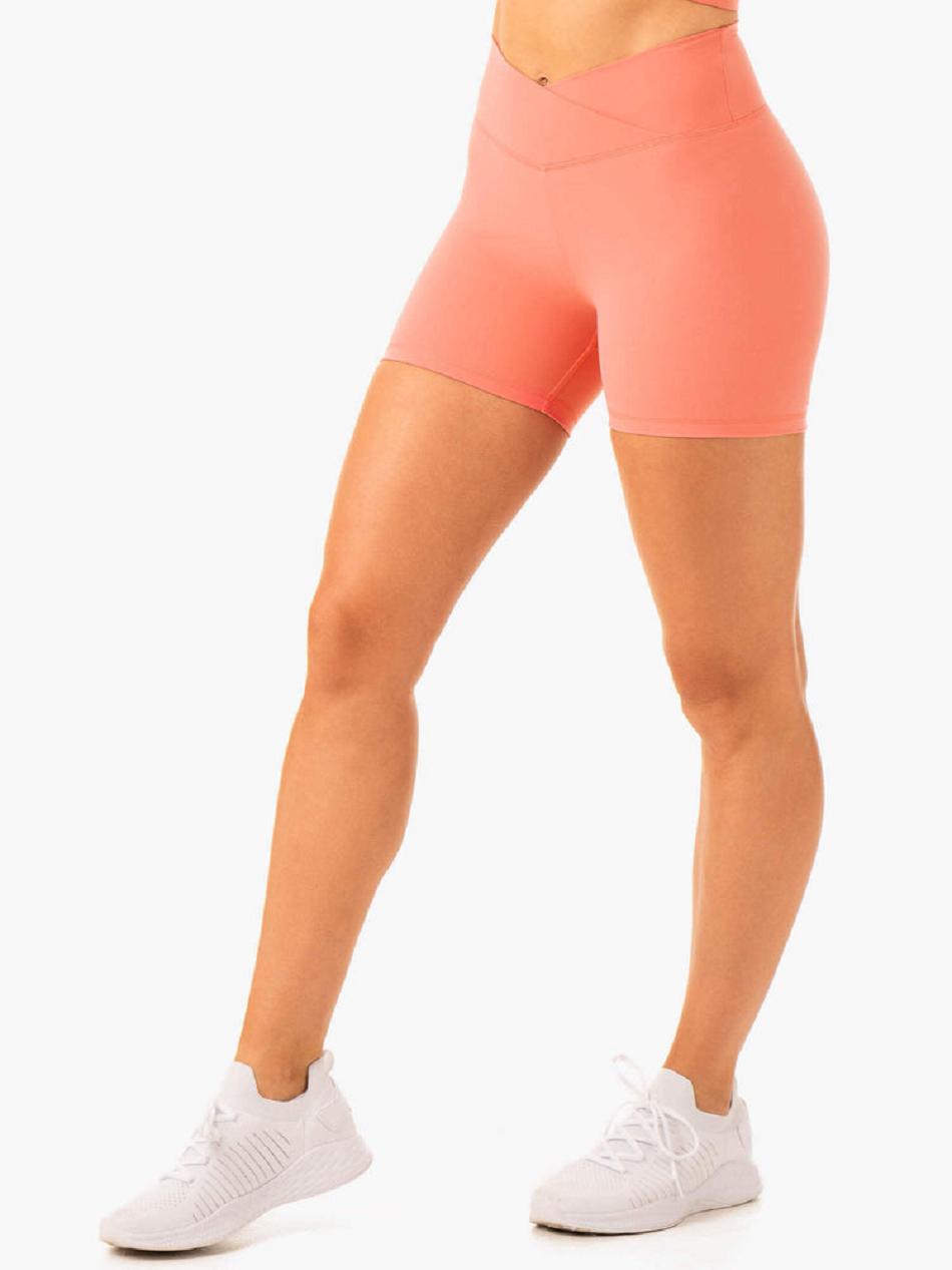 Rose / Pink Women's Ryderwear Serene Cross Over Scrunch Shorts | RFD38262