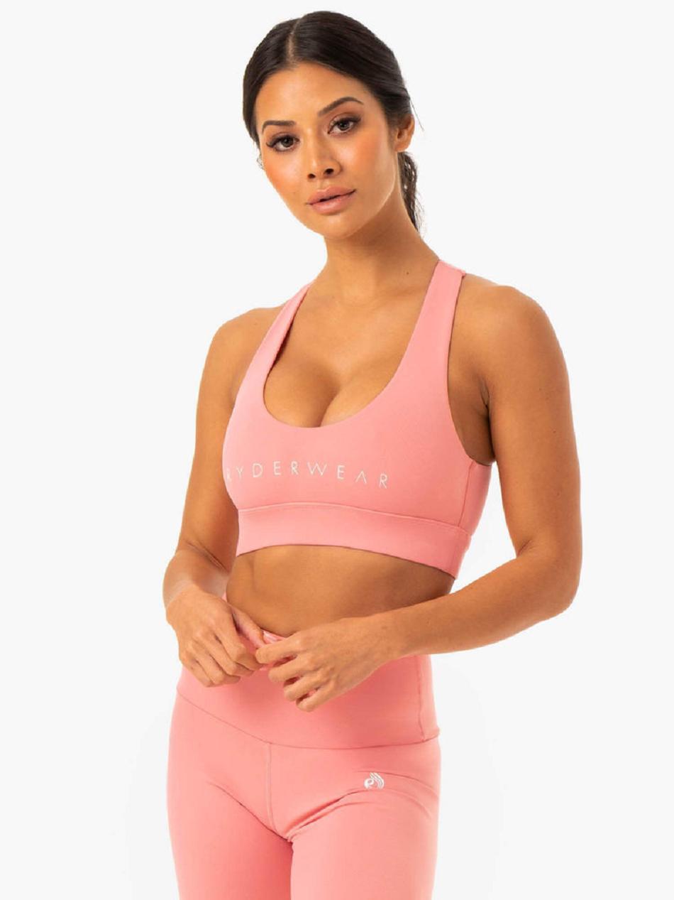 Rose / Pink Women's Ryderwear Staples Cross Over Sports Bras | 67U5347459