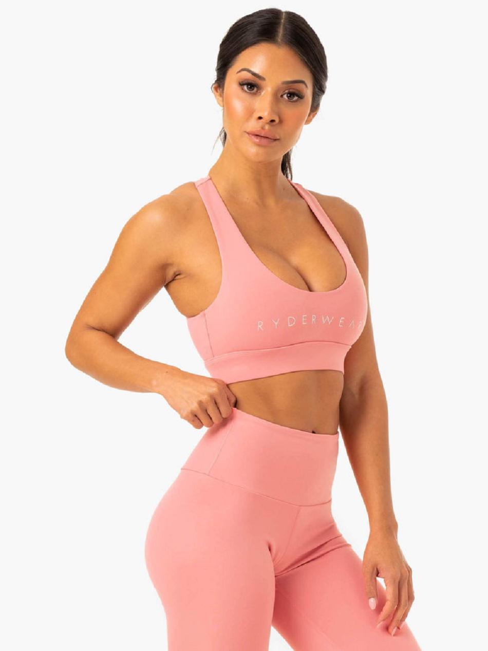 Rose / Pink Women's Ryderwear Staples Cross Over Sports Bras | 67U5347459