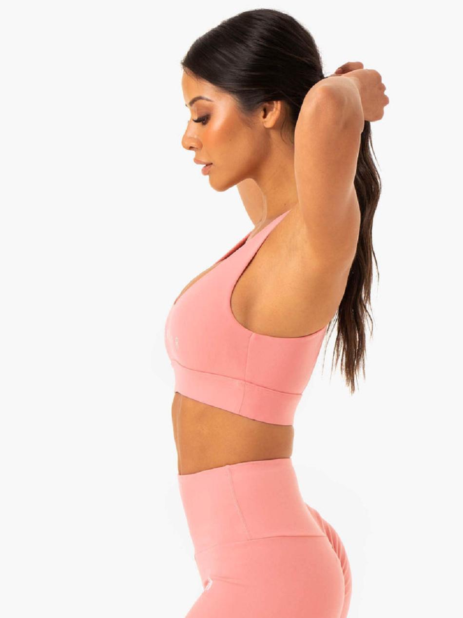 Rose / Pink Women's Ryderwear Staples Cross Over Sports Bras | 67U5347459