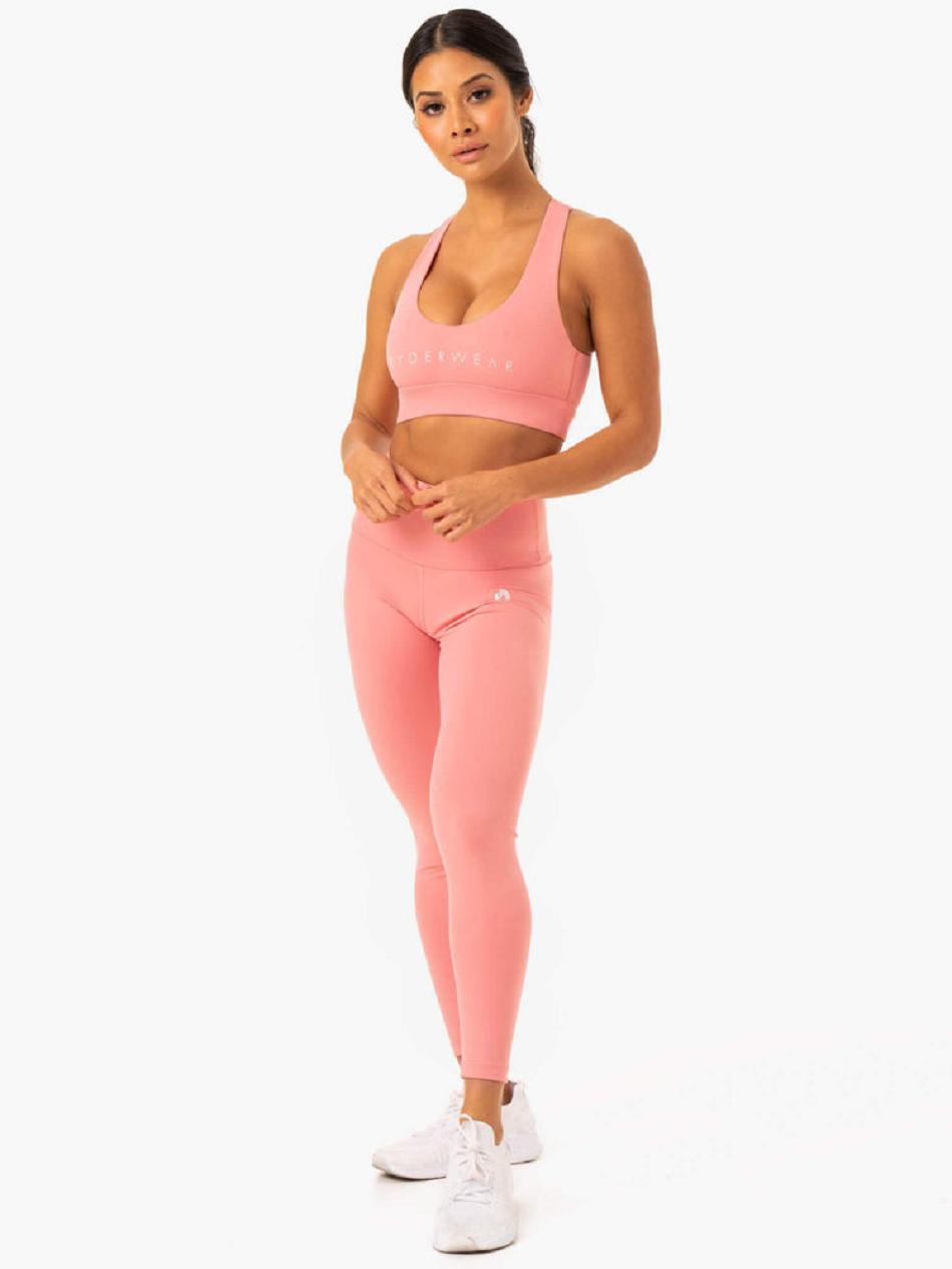 Rose / Pink Women's Ryderwear Staples Cross Over Sports Bras | 67U5347459