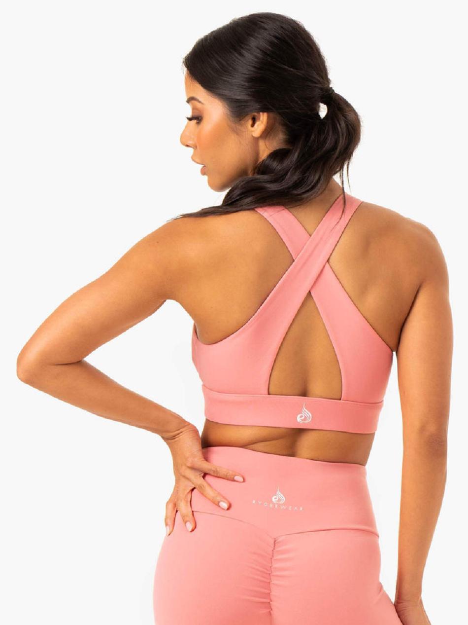 Rose / Pink Women\'s Ryderwear Staples Cross Over Sports Bras | 67U5347459