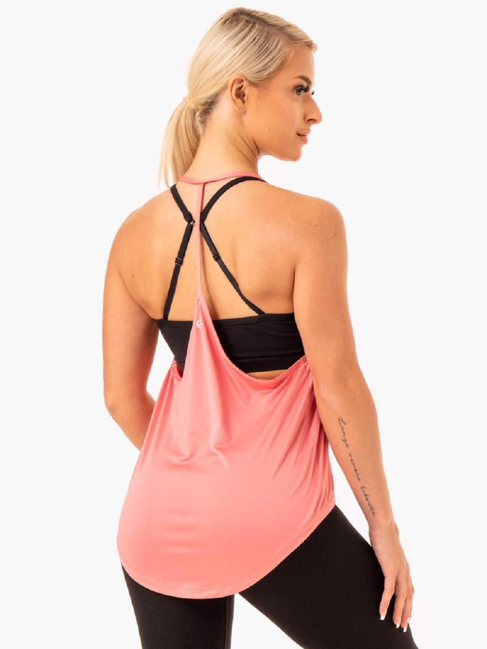 Rose / Pink Women's Ryderwear Staples Slinky T-Back Top | 133G28223