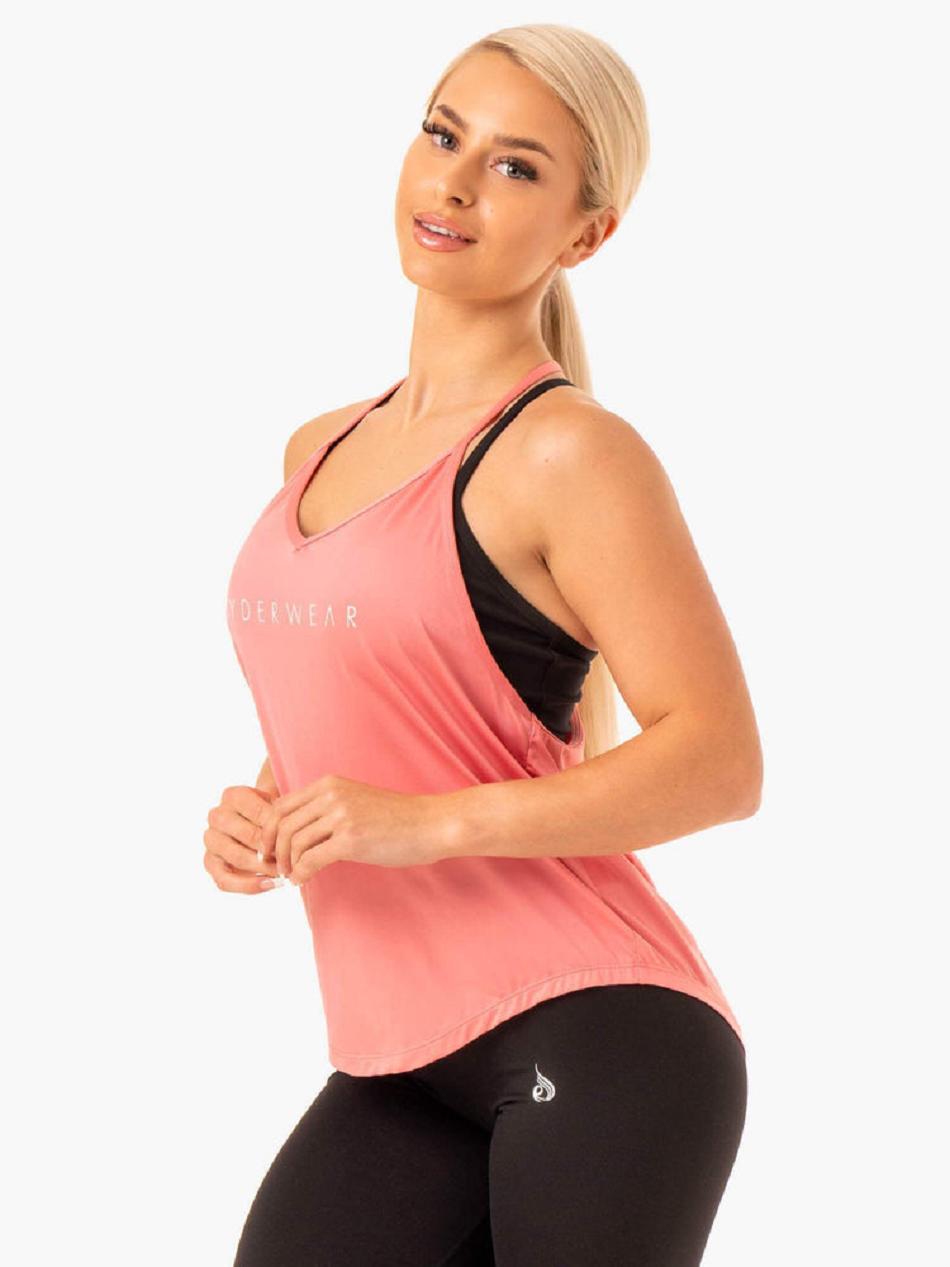 Rose / Pink Women's Ryderwear Staples Slinky T-Back Top | 133G28223