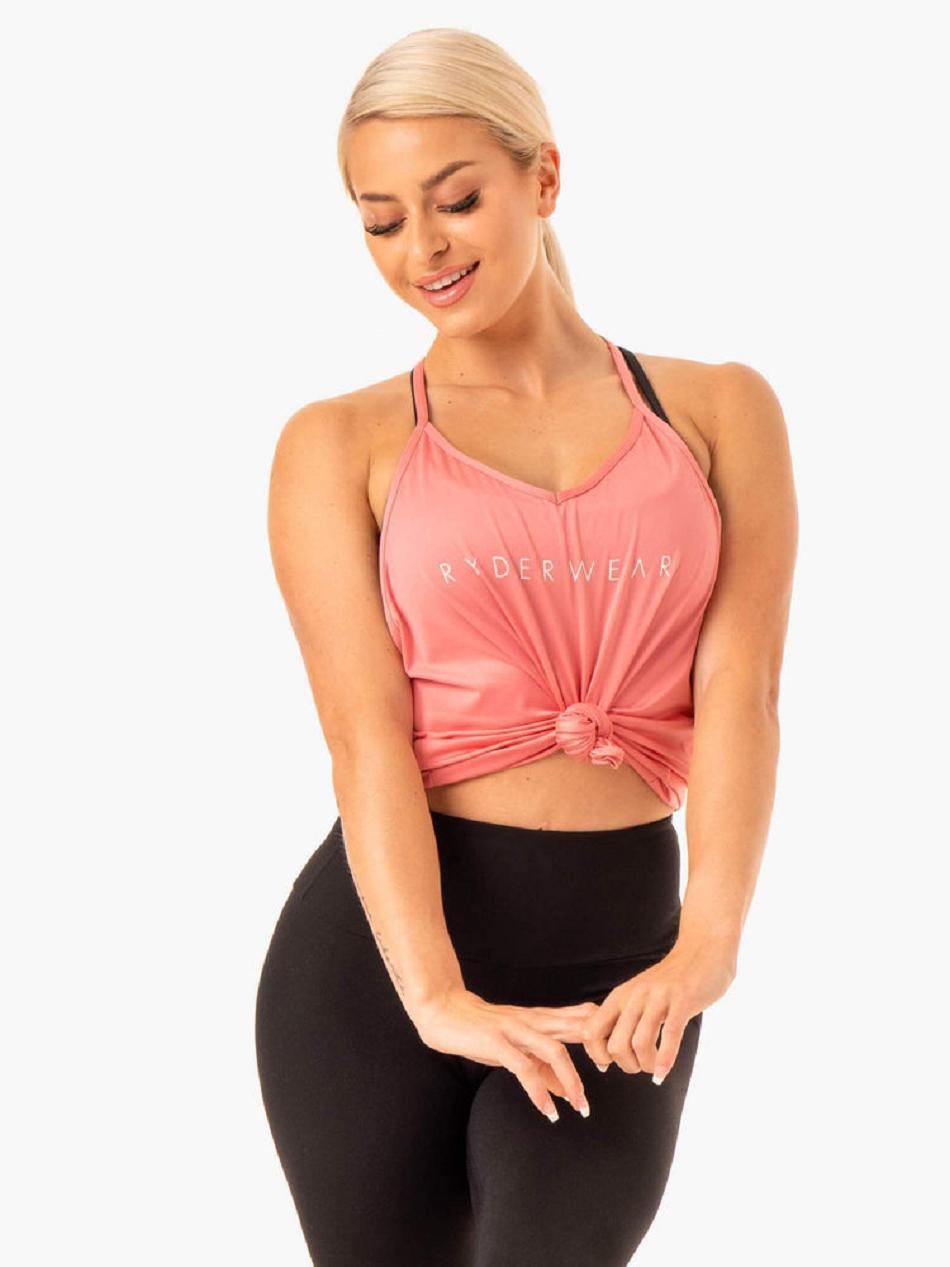 Rose / Pink Women's Ryderwear Staples Slinky T-Back Top | 133G28223