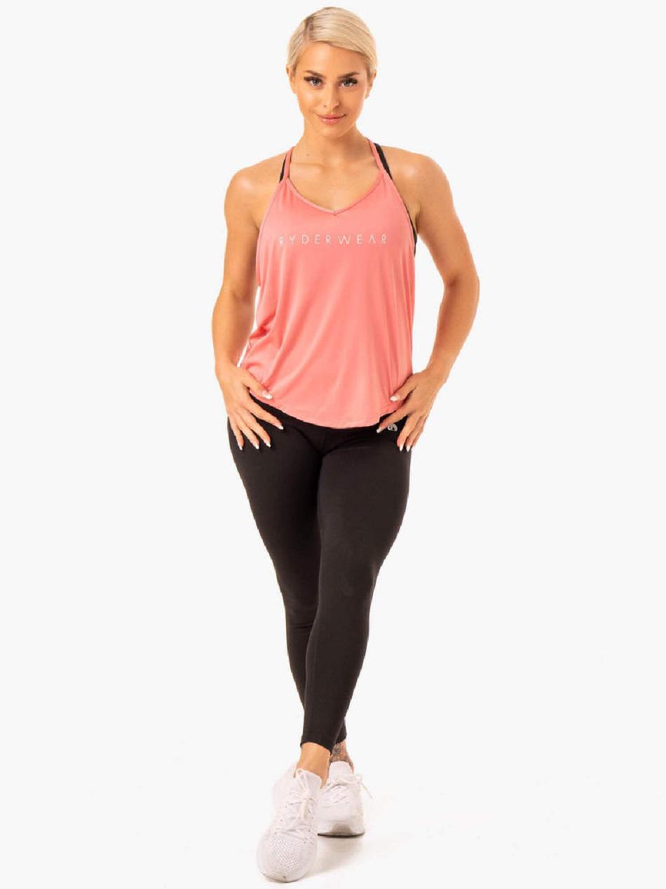 Rose / Pink Women's Ryderwear Staples Slinky T-Back Top | 133G28223