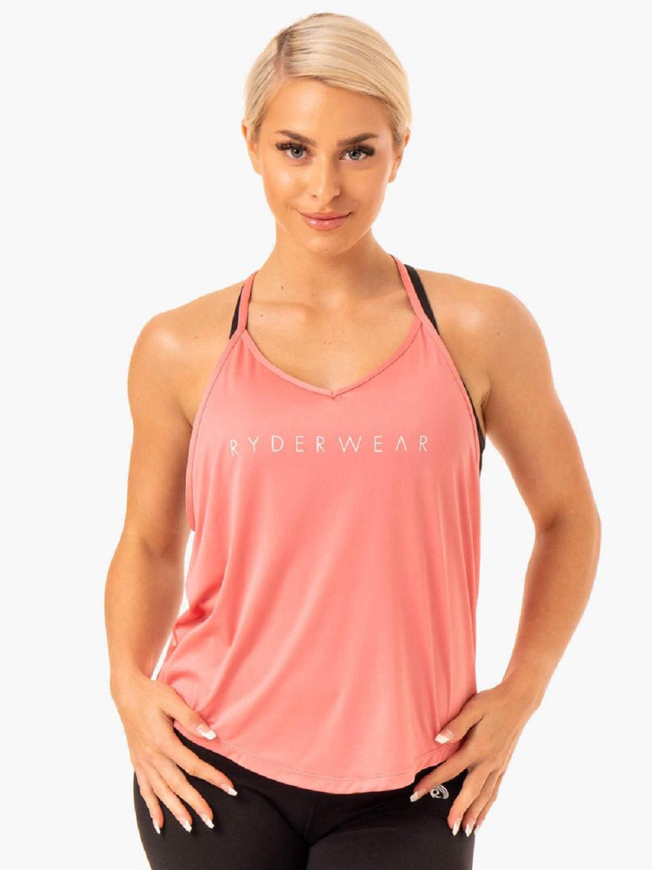 Rose / Pink Women\'s Ryderwear Staples Slinky T-Back Top | 133G28223