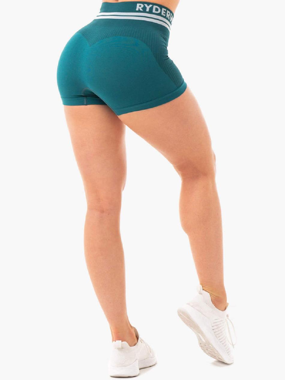 Turquoise / Green Women's Ryderwear Freestyle Seamless High Waisted Shorts | 123DF63624