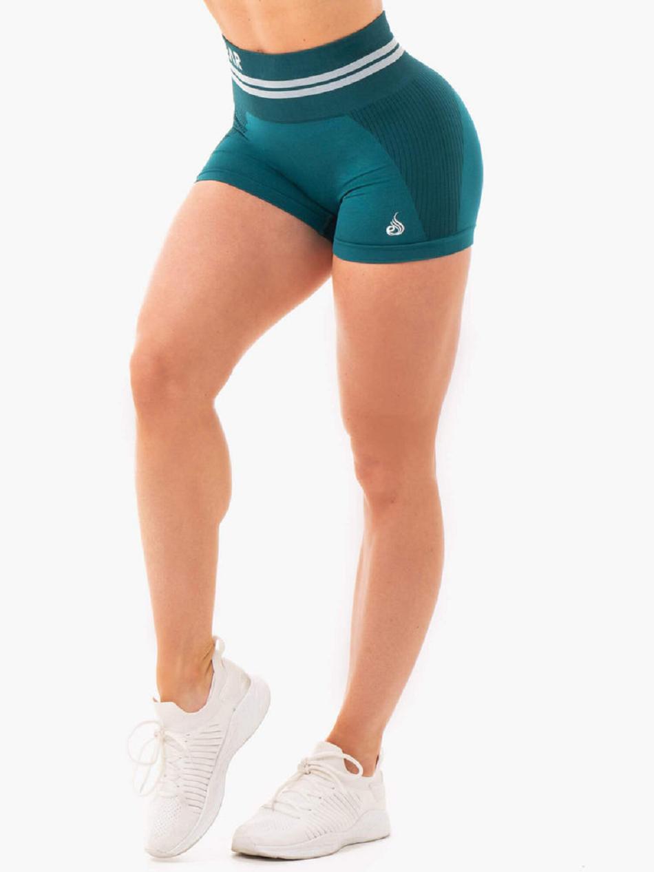 Turquoise / Green Women\'s Ryderwear Freestyle Seamless High Waisted Shorts | 123DF63624