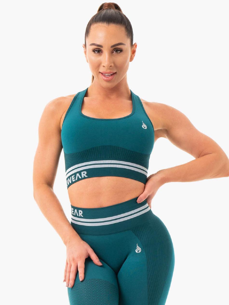 Turquoise / Green Women's Ryderwear Freestyle Longline Sports Bra Seamless | 51KR93895