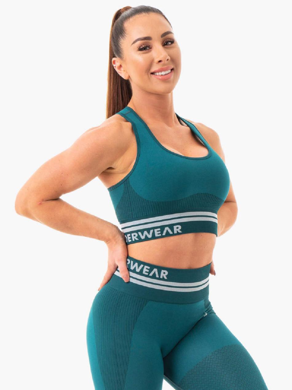 Turquoise / Green Women's Ryderwear Freestyle Longline Sports Bra Seamless | 51KR93895