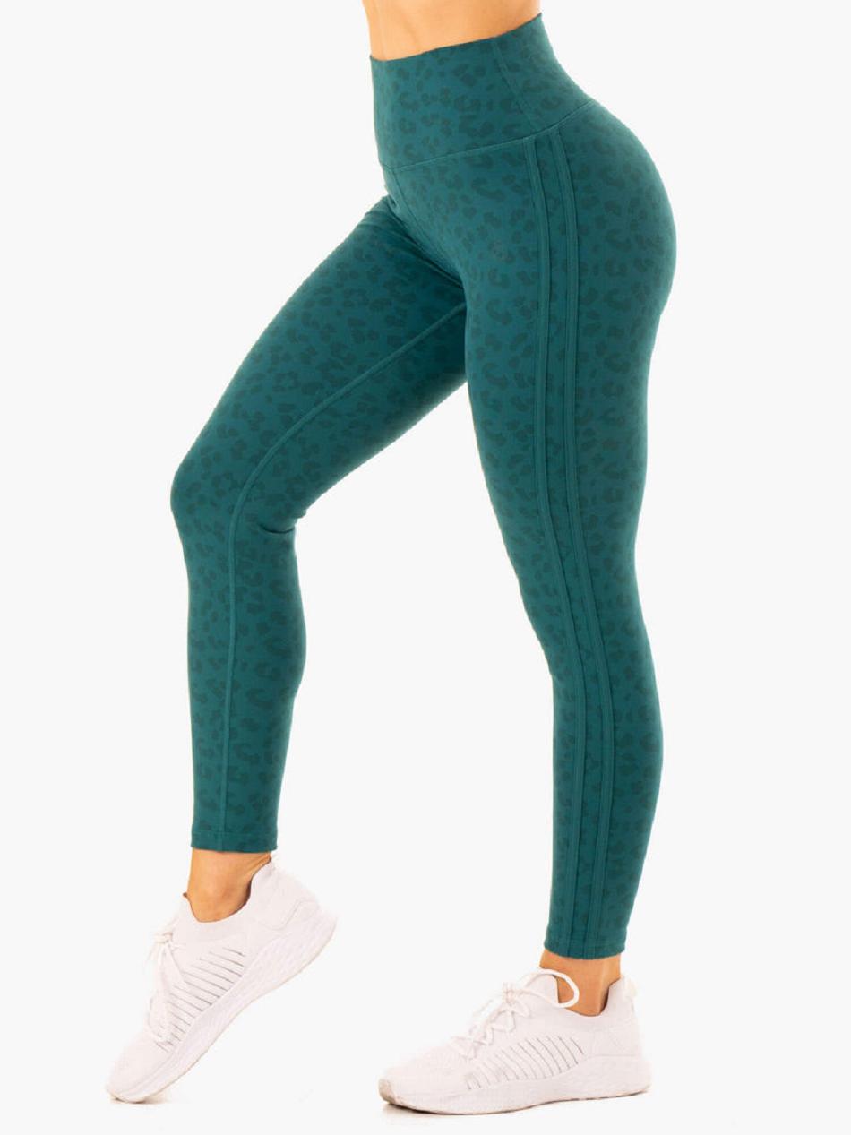 Turquoise / Leopard Women's Ryderwear Evolution High Waisted Scrunch Leggings | G5B51272