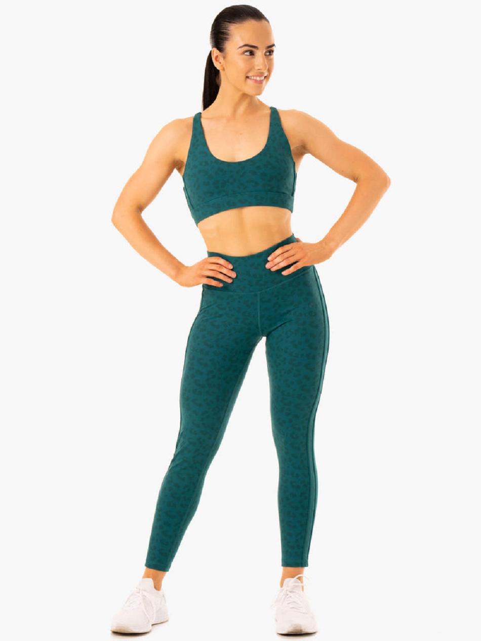 Turquoise / Leopard Women's Ryderwear Evolution High Waisted Scrunch Leggings | G5B51272