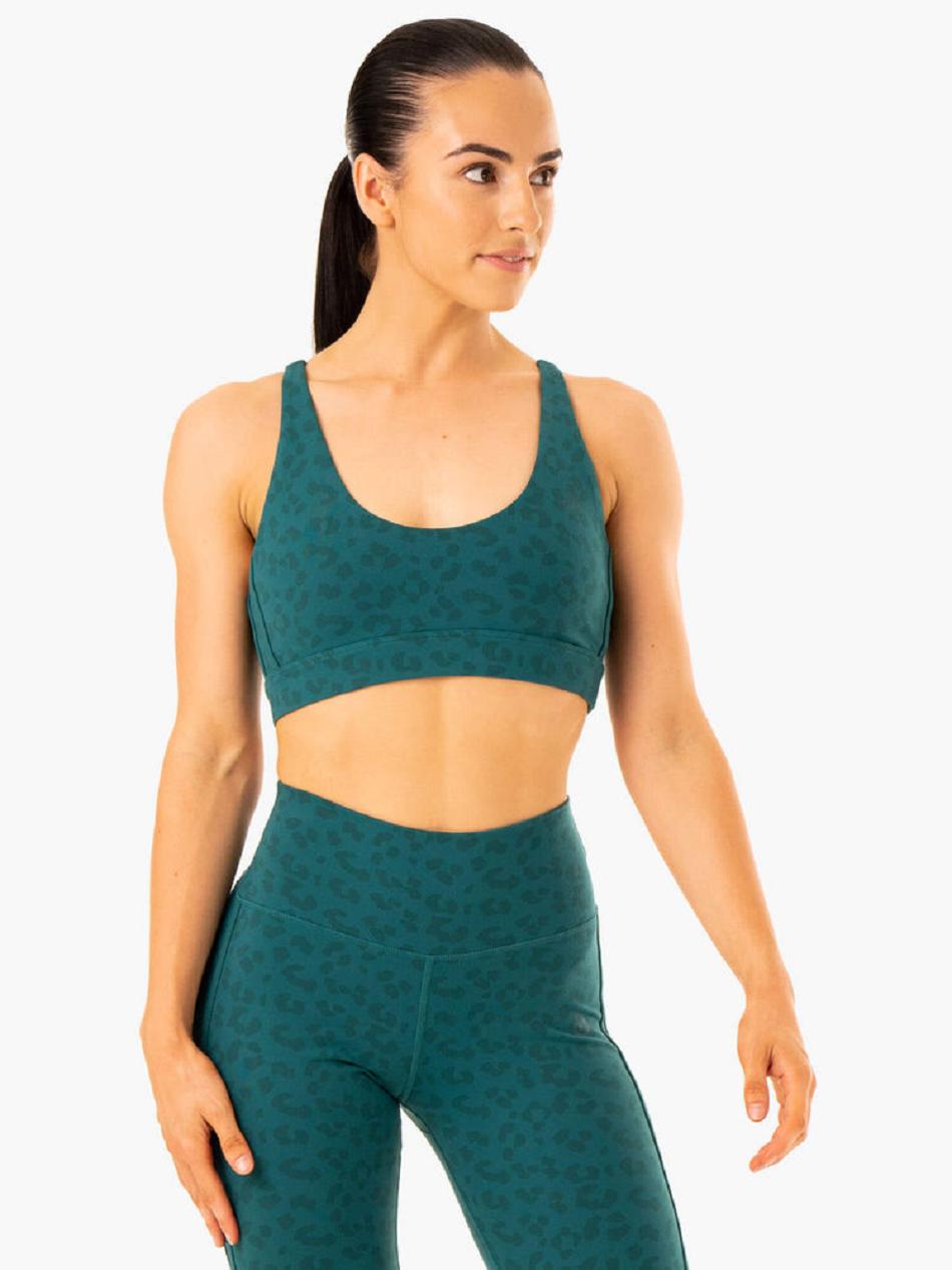 Turquoise / Leopard Women's Ryderwear Evolution Sports Bras | HR5437190