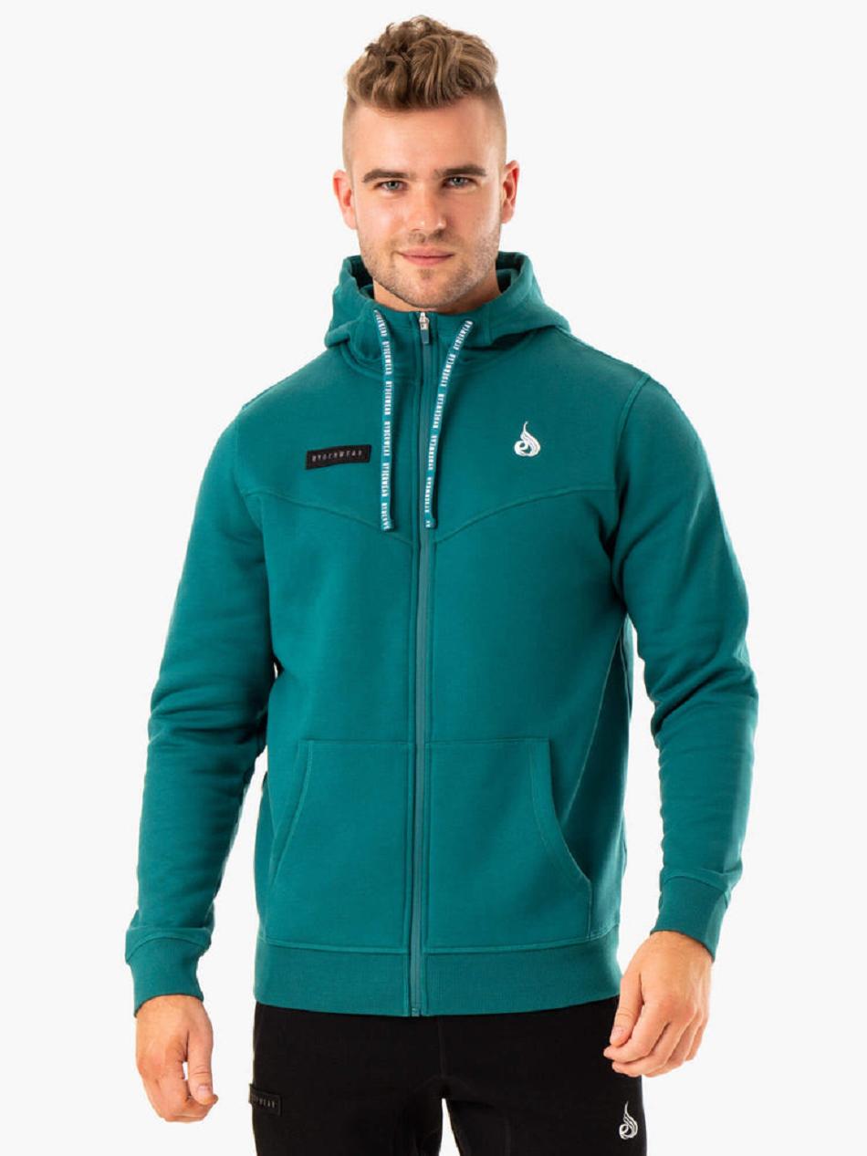 Turquoise Men\'s Ryderwear Recharge Zip Up Hoodie Top | 6Y9097447