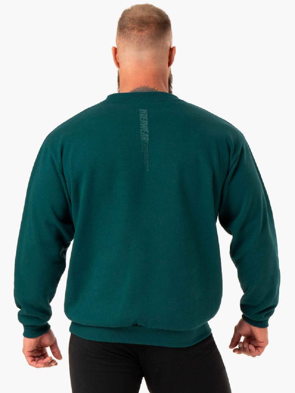 Turquoise Men's Ryderwear Reset Fleece Crew Neck Sweaters | DF9489633