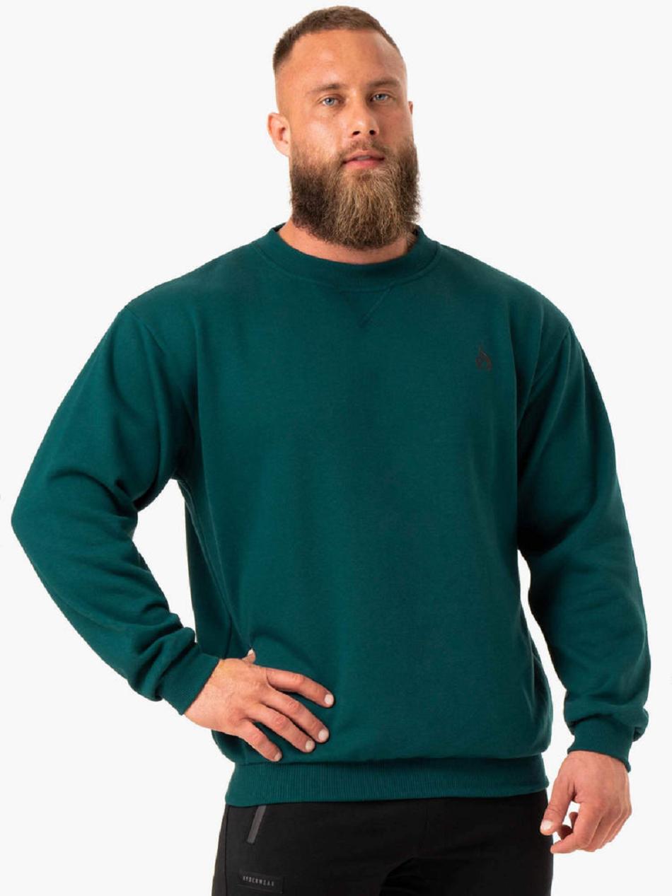 Turquoise Men's Ryderwear Reset Fleece Crew Neck Sweaters | DF9489633