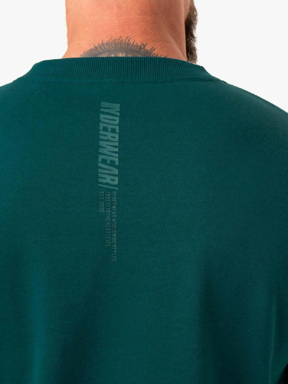 Turquoise Men's Ryderwear Reset Fleece Crew Neck Sweaters | DF9489633