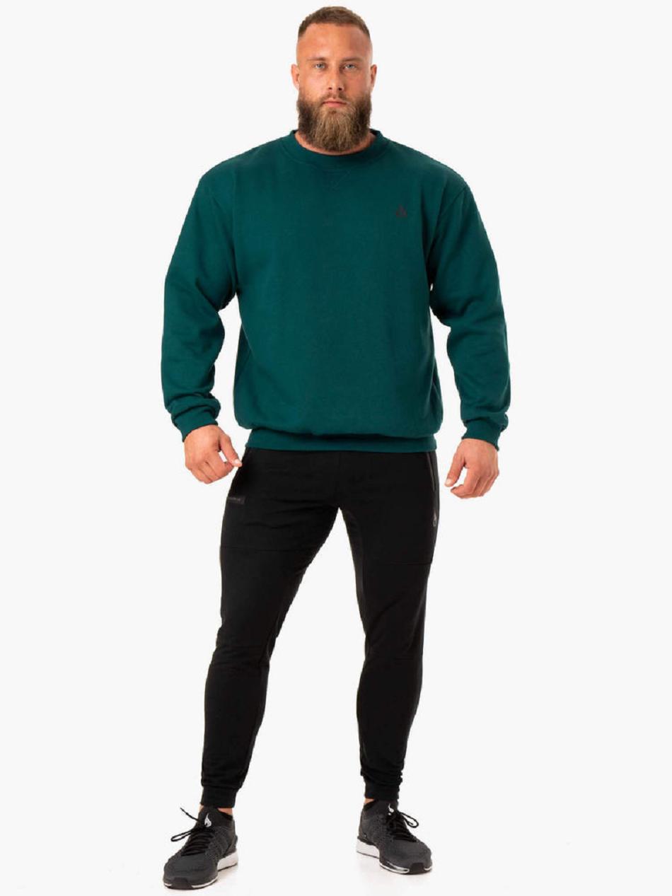 Turquoise Men's Ryderwear Reset Fleece Crew Neck Sweaters | DF9489633